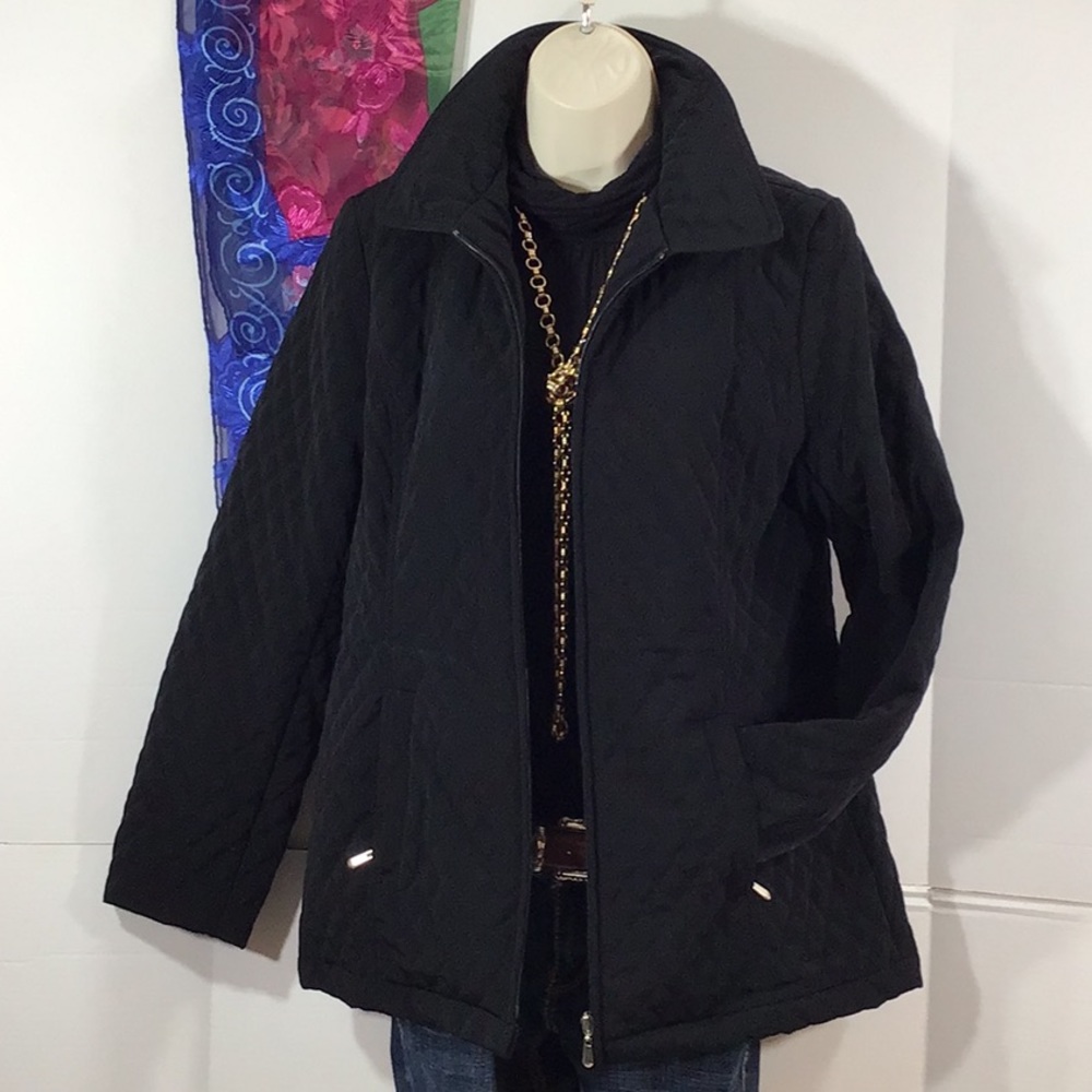 Charles Klein black quilted zip front jacket M